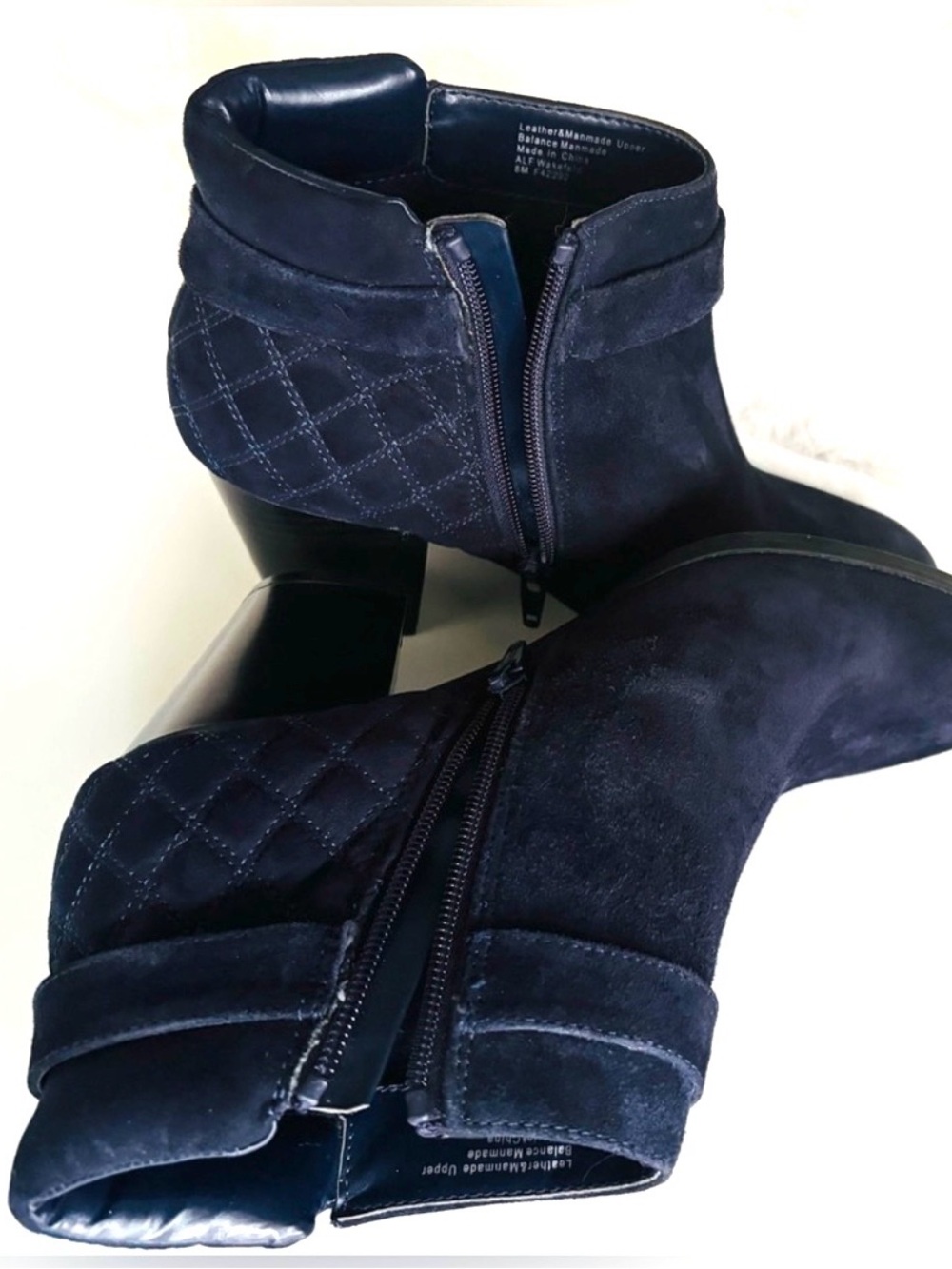 NWOB ALFANI Navy Blue Ankle Suede Ankle Boots Block Heel zipper closure size 8M